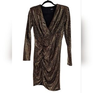 INC International Concepts Shimmering Gold Long Sleeve Dress